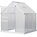 Outsunny 6' x 6' Polycarbonate Greenhouse with Aluminum Frame, Adjustable Roof Vent, Rain Gutters, and Sliding Door, Silver