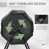 Outsunny Tumbling Compost Bin, Dual Chamber Rotating Composter, 43 Gallon, Black
