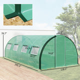 Outsunny 20' L x 10' W x 6.6' H Walk-in Tunnel Greenhouse with PE Cover, 2 Hinged Doors, 8 Mesh Windows, Green