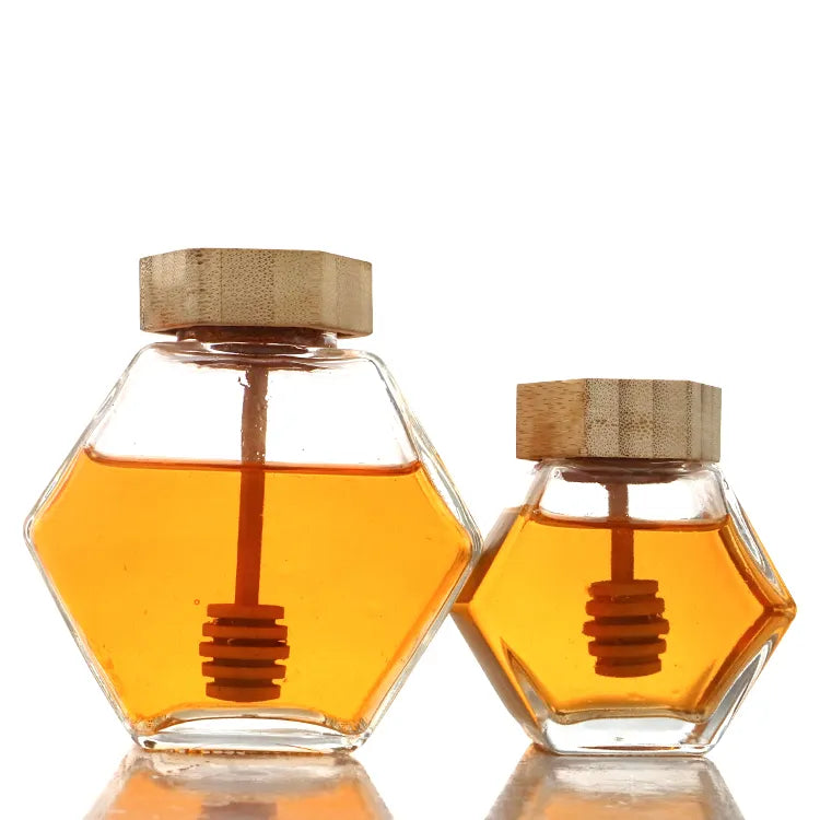 20 X Honey Glass Jar With Wooden Honey Spoon 380 ML / 220 ML-0