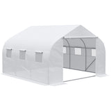 Outsunny 11.5' L x 10' W x 6.5' H Walk-in Tunnel Greenhouse with PE Cover, Zippered Door, 6 Mesh Windows, White