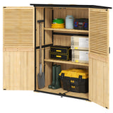 Outsunny Wood Storage Shed with Asphalt Roof, 2 Shelves, Lockable Doors, Natural Finish
