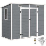 Outsunny 8' x 4' Plastic Outdoor Storage Shed with Floor, Window, Lockable Doors and Vents, Gray