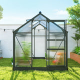 Outsunny 6' x 6' Polycarbonate Greenhouse with Aluminum Frame, Adjustable Roof Vent, Rain Gutters, and Sliding Door, Dark Gray