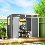 Outsunny 8' x 4' Plastic Outdoor Storage Shed with Floor, Window, Lockable Doors and Vents, Gray