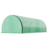 Outsunny 20' L x 10' W x 6.6' H Walk-in Tunnel Greenhouse with PE Cover, 2 Hinged Doors, 8 Mesh Windows, Green
