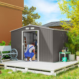 Outsunny 9' x 6' Metal Storage Shed with 2 Sliding Doors, 4 Air Vents, Gray
