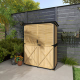 Outsunny Wood Storage Shed with Asphalt Roof, 2 Shelves, Lockable Doors, Natural Finish