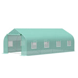 Outsunny 20' L x 10' W x 7' H Walk-in Tunnel Greenhouse with PE Cover, Zippered Door, 8 Mesh Windows, Green