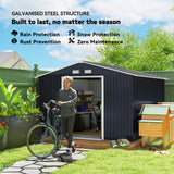 Outsunny 11' x 9' Metal Storage Shed with Double Sliding Doors, Dark Gray