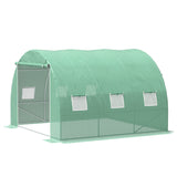 Outsunny 10' L x 10' W x 6.5' H Walk-in Hoop Greenhouse with PE Cover, Zippered Door, 6 Mesh Windows, Green