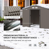 9 x 6FT Garden Metal Storage Shed Outdoor Storage Shed with Foundation Ventilation & Doors, Brown-3