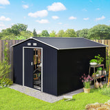 Outsunny 11' x 9' Metal Storage Shed with Double Sliding Doors, Dark Gray