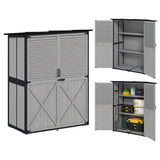 Outsunny Wood Storage Shed with Asphalt Roof, 2 Shelves, Lockable Doors, Gray