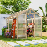 Outsunny 6.6 x 8 ft. Wood-Frame Greenhouse with Thickened Polycarbonate Panels, Roof Vent, and Lockable Door