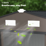 Outsunny 9' x 6' Metal Storage Shed with 2 Sliding Doors, 4 Air Vents, Brown