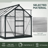 Outsunny 10' x 6' Polycarbonate Greenhouse with Aluminum Frame, Adjustable Roof Vent, Rain Gutters, and Sliding Door, Dark Gray