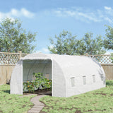 Outsunny 20' L x 10' W x 7' H Walk-in Hoop Greenhouse with PE Cover, Zippered Door, 8 Mesh Windows, White