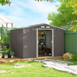 Outsunny 9' x 6' Metal Storage Shed with 2 Sliding Doors, 4 Air Vents, Gray