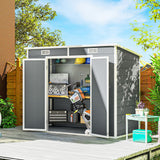 Outsunny 8' x 4' Plastic Outdoor Storage Shed with Floor, Window, Lockable Doors and Vents, Gray