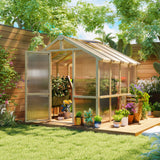 Outsunny 6.6 x 8 ft. Wood-Frame Greenhouse with Thickened Polycarbonate Panels, Roof Vent, and Lockable Door