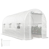 Outsunny 14.6' L x 6.5' W x 6.6' H  Walk-in Hoop Greenhouse with PE Cover, Zippered Mesh Door, 2 Support Rods, White