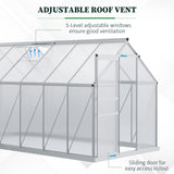 Outsunny 12' x 6' Polycarbonate Greenhouse with Aluminum Frame, Adjustable Roof Vent, Rain Gutters, and Sliding Door, Silver