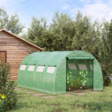 Outsunny 13' L x 10' W x 6.5' H Walk-in Hoop Greenhouse with PE Cover, Zippered Doors, 10 Mesh Windows, Green