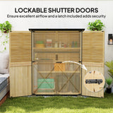 Outsunny Wood Storage Shed with Asphalt Roof, 2 Shelves, Lockable Doors, Natural Finish