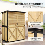 Outsunny Wood Storage Shed with Asphalt Roof, 2 Shelves, Lockable Doors, Natural Finish