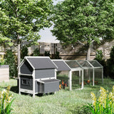 PawHut 162" Large Chicken Coop with, 6 to 8 Chickens, 2 Nesting Boxes, Water-resistant Roof, Removable Tray, Ramp, Storm Gray