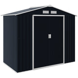 Outsunny 7' x 4' Metal Storage Shed with 2 Sliding Doors, 4 Air Vents, Dark Gray