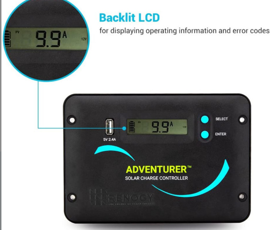 Adventurer Li 30A PWM Flush Mount Charge Controller w/ LCD Display 12V/24V-1