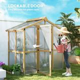 Outsunny 6.5 x 4 ft Wood-Frame Greenhouse with Thickened Polycarbonate Panels, Roof Vent, and Lockable Door