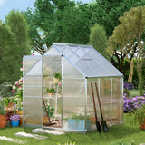 Outsunny 6' x 6' Polycarbonate Greenhouse with Aluminum Frame, Adjustable Roof Vent, Rain Gutters, and Sliding Door, Silver