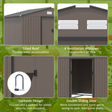 9 x 6FT Garden Metal Storage Shed Outdoor Storage Shed with Foundation Ventilation & Doors, Brown-4