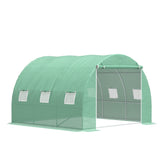 Outsunny 10' L x 10' W x 6.5' H Walk-in Hoop Greenhouse with PE Cover, Zippered Door, 6 Mesh Windows, Green