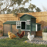 PawHut 84" Wooden Chicken Coop for 2-3 Chickens with Run, Nesting Box, Asphalt Roof, Removable Tray, Ramp, Green