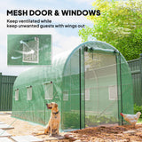 Outsunny 14.6' L x 6.5' W x6.6' H  Walk-in Hoop Greenhouse with PE Cover, Zippered Mesh Door, 2 Support Rods, Green