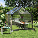 Outsunny 10' x 6' Polycarbonate Greenhouse with Aluminum Frame, Adjustable Roof Vent, Rain Gutters, and Sliding Door, Dark Gray