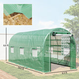 Outsunny 14.6' L x 6.5' W x6.6' H  Walk-in Hoop Greenhouse with PE Cover, Zippered Mesh Door, 2 Support Rods, Green