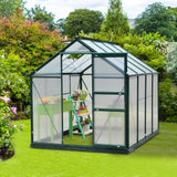 Outsunny 8' x 6' Polycarbonate Greenhouse with Aluminum Frame, Adjustable Roof Vent, Rain Gutters, and Sliding Door, Dark Green