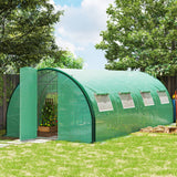Outsunny 20' L x 10' W x 6.6' H Walk-in Tunnel Greenhouse with PE Cover, 2 Hinged Doors, 8 Mesh Windows, Green