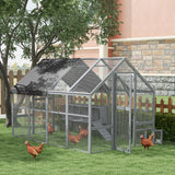 PawHut 9' x 6' x 6' Large Chicken Coop with Nesting Box, Water-Resistant and Anti-UV Cover for 8-12 Chickens, Gray