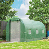Outsunny 14.6' L x 6.5' W x6.6' H  Walk-in Hoop Greenhouse with PE Cover, Zippered Mesh Door, 2 Support Rods, Green