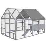 PawHut 9' x 6' x 6' Large Chicken Coop with Nesting Box, Water-Resistant and Anti-UV Cover for 8-12 Chickens, Gray
