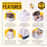 Sting Stopper Classic Cotton Beekeeping Jacket with Round Veil