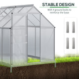 Outsunny 8' x 6' Polycarbonate Greenhouse with Aluminum Frame, Adjustable Roof Vent, Rain Gutters, and Sliding Door, Silver