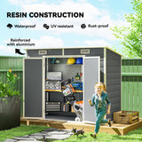 Outsunny 8' x 4' Plastic Outdoor Storage Shed with Floor, Window, Lockable Doors and Vents, Gray