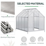 Outsunny 8' x 6' Polycarbonate Greenhouse with Aluminum Frame, Adjustable Roof Vent, Rain Gutters, and Sliding Door, Silver